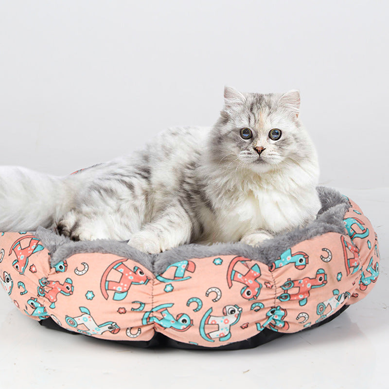Calming Round Pet Bed Soft Fluffy Donut Nest For Pets