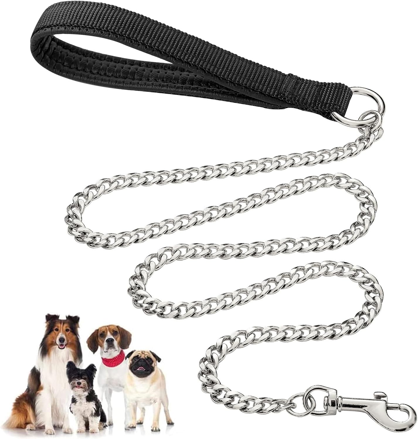 Heavy Duty Chew Proof Pet Leash Chain With Padded Handle