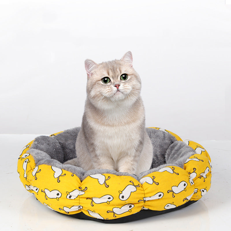Calming Round Pet Bed Soft Fluffy Donut Nest For Pets