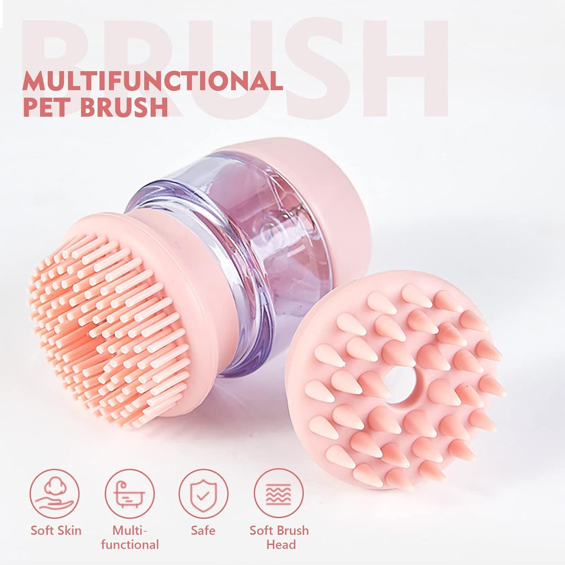 Pet Silicone Bath Brush Shampoo Dispenser Double Head Grooming Brush