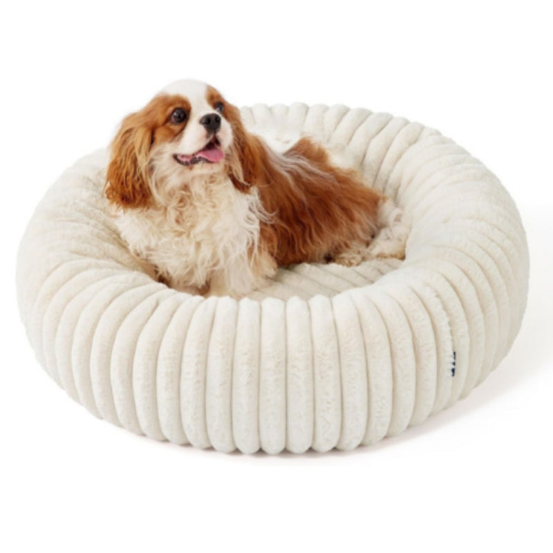 Plush Round Winter Pet Bed Vertical Stripe Warm Fur Nest
