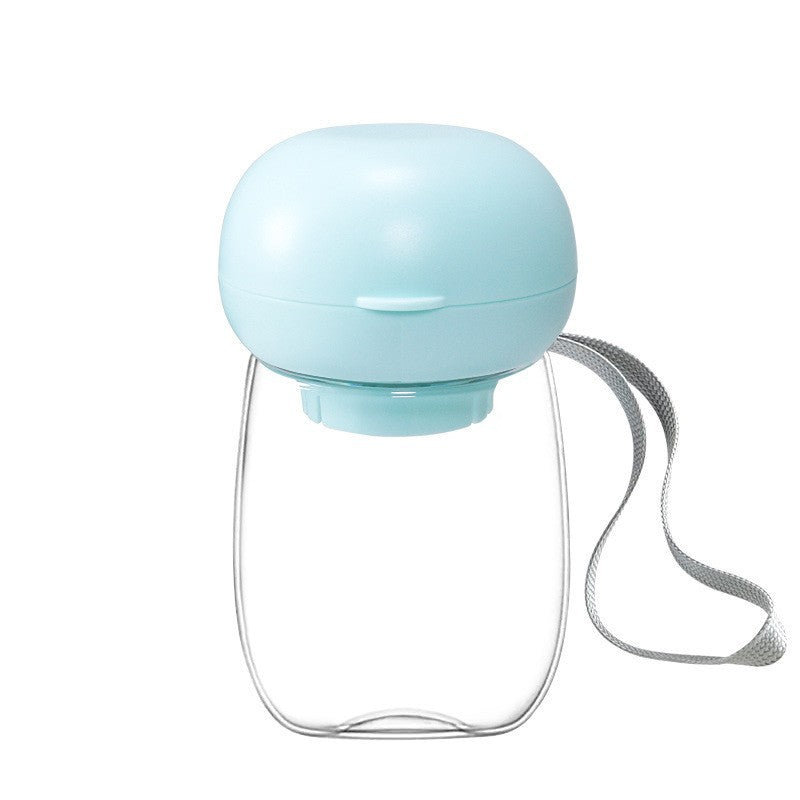 Portable Pet Water Bottle With Feeding Bowl And Lanyard