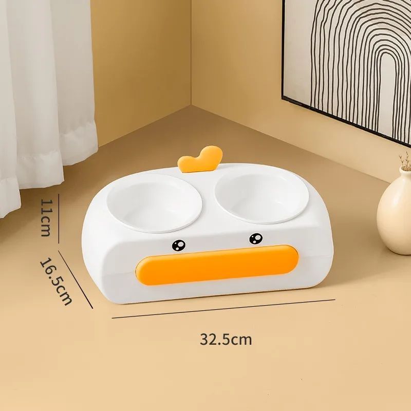 Duck Design Double Pet Bowl Plastic Feeding Tray