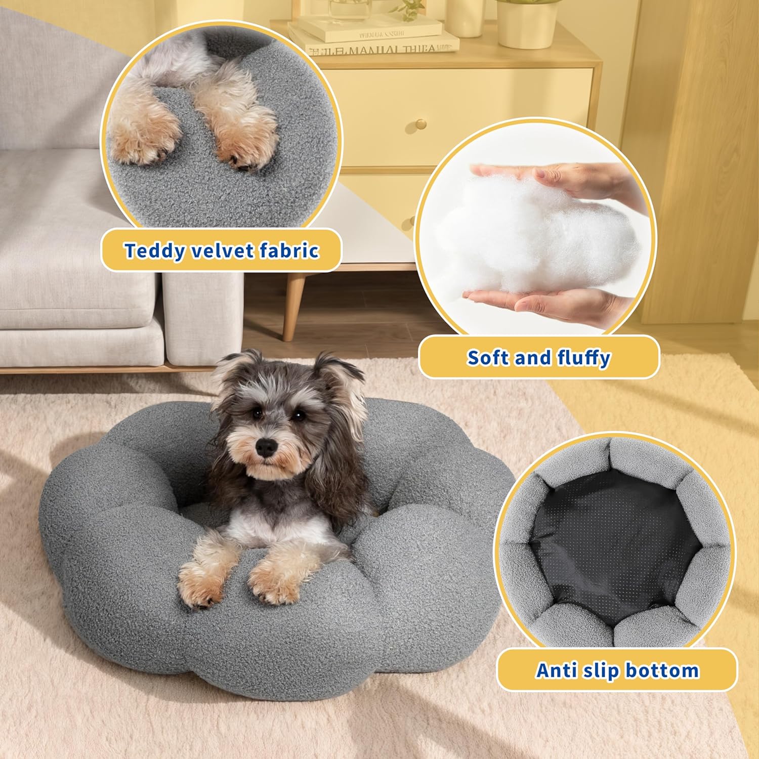 Calming Fluffy Flower Plush Round Pet Bed Soft Donut Cuddler Non Slip Washable Nest