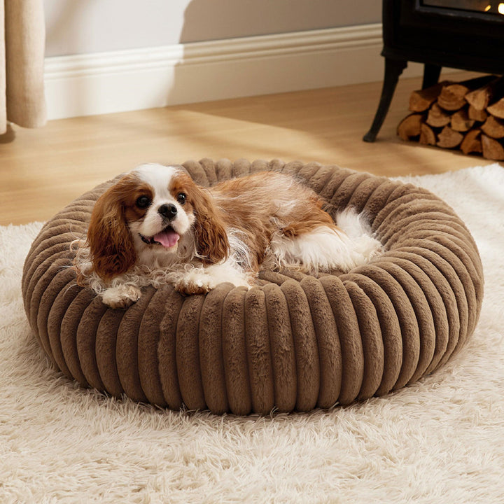 Plush Round Winter Pet Bed Vertical Stripe Warm Fur Nest