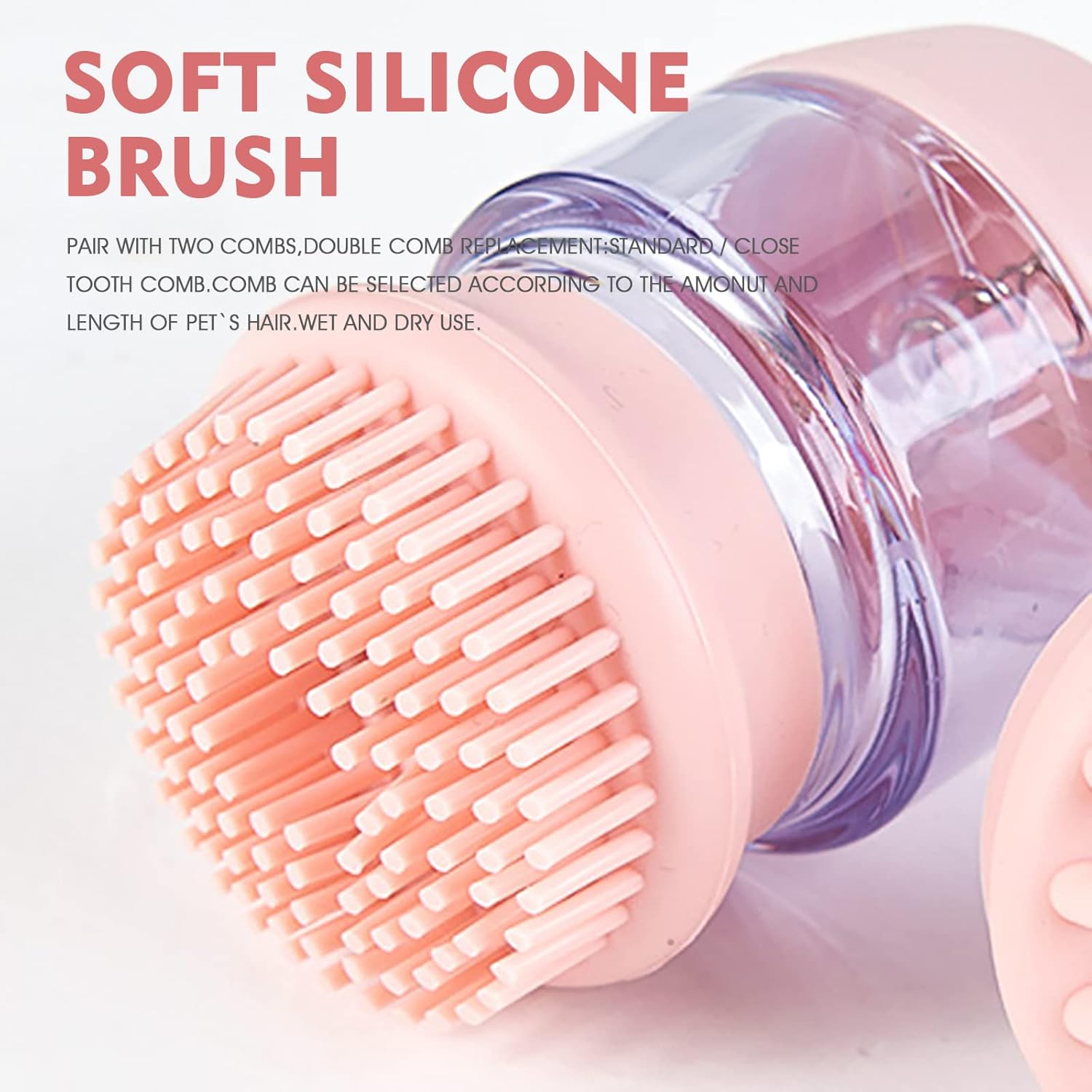 Pet Silicone Bath Brush Shampoo Dispenser Double Head Grooming Brush