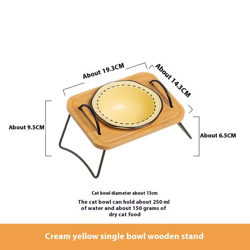 Pet Wooden Rack Multi Functional Ceramic Feeding Bowl Anti Tumble Water Holder