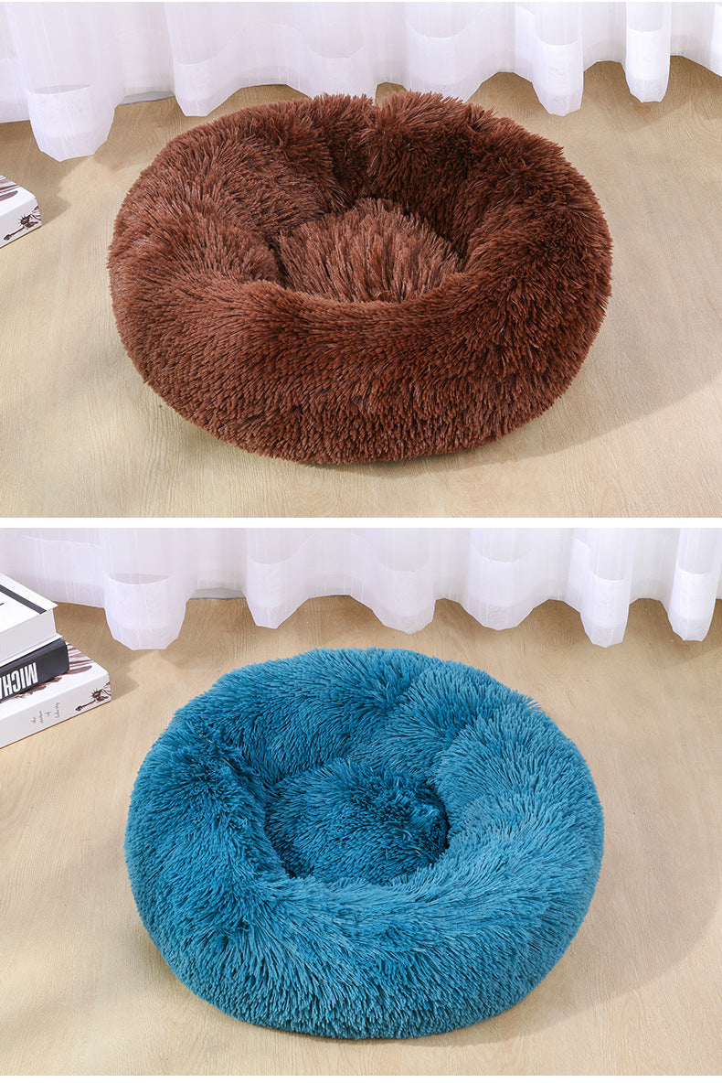 Plush Round Pet Bed Warm Cozy Nest For Pets