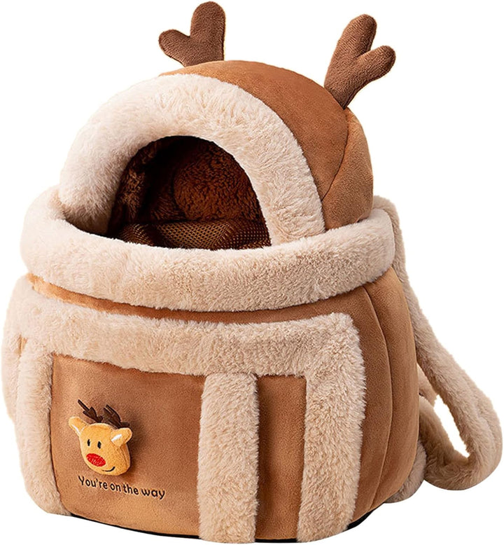 Pet Plush Winter Travel Carrier Backpack Bag With Hand Warmers