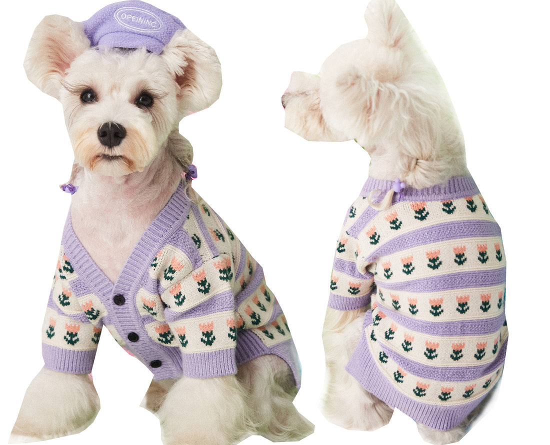 Pet Flower Cardigan Sweater Clothing