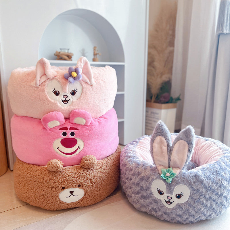 Cartoon Plush Pet Nest Red Panda Style Cozy Round Bed All Season Cushion