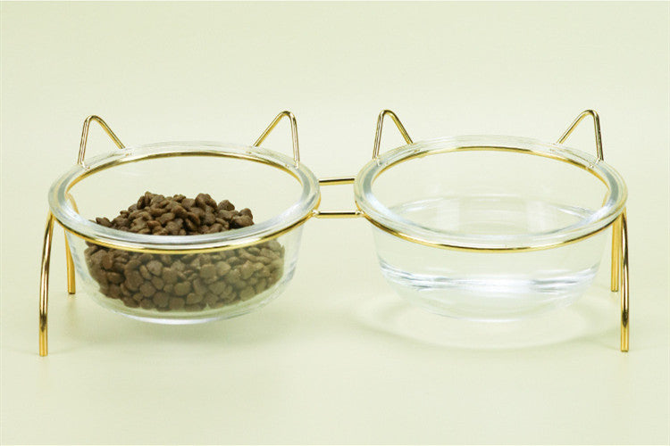 Glass Pet Feeding Bowl With Metal Stand Food And Water Dish