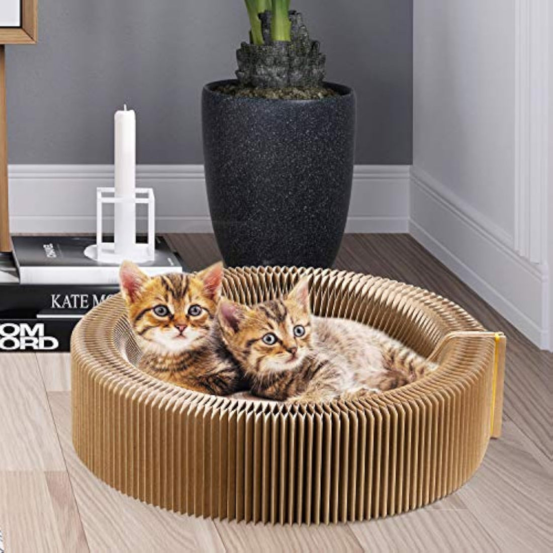 Collapsible Cardboard Pet Scratcher Round Lounge Bed