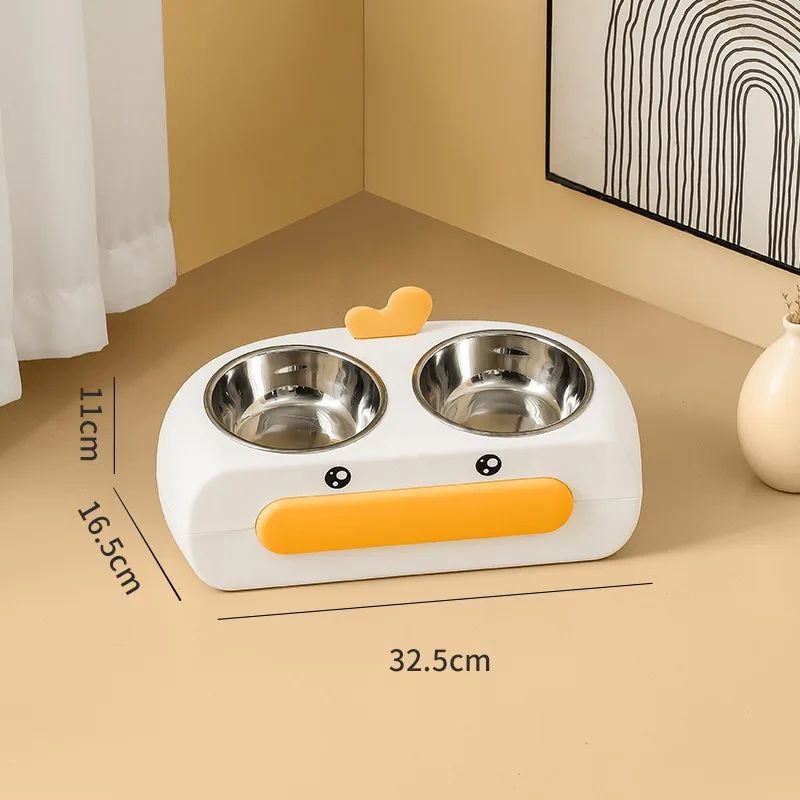 Duck Design Double Pet Bowl Plastic Feeding Tray