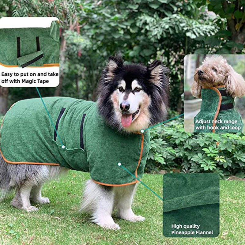 Pet Bathrobe Microfiber Fast Drying Absorbent Grooming Towel Coat