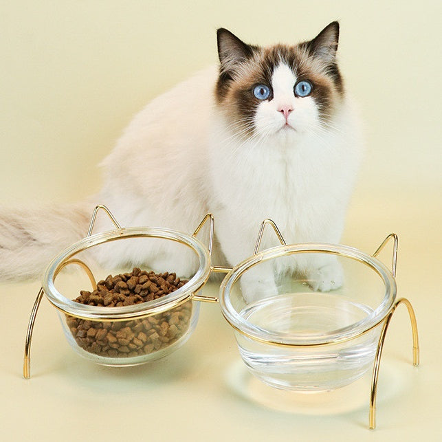 Glass Pet Feeding Bowl With Metal Stand Food And Water Dish