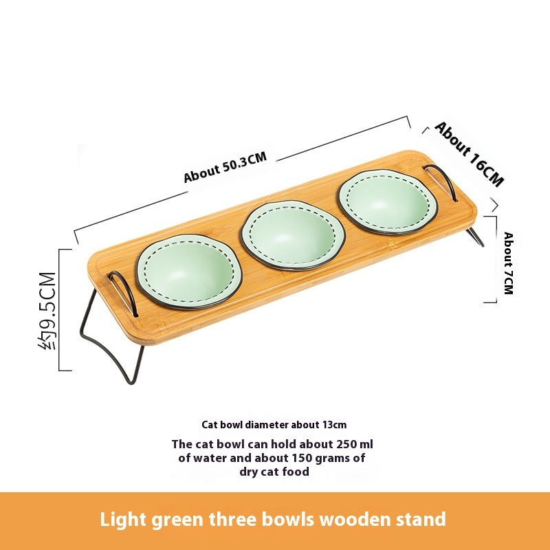 Pet Wooden Rack Multi Functional Ceramic Feeding Bowl Anti Tumble Water Holder